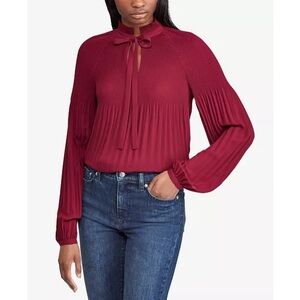 Lauren Ralph Lauren Georgette Pleated Top Burgundy Spring Office Career Classic